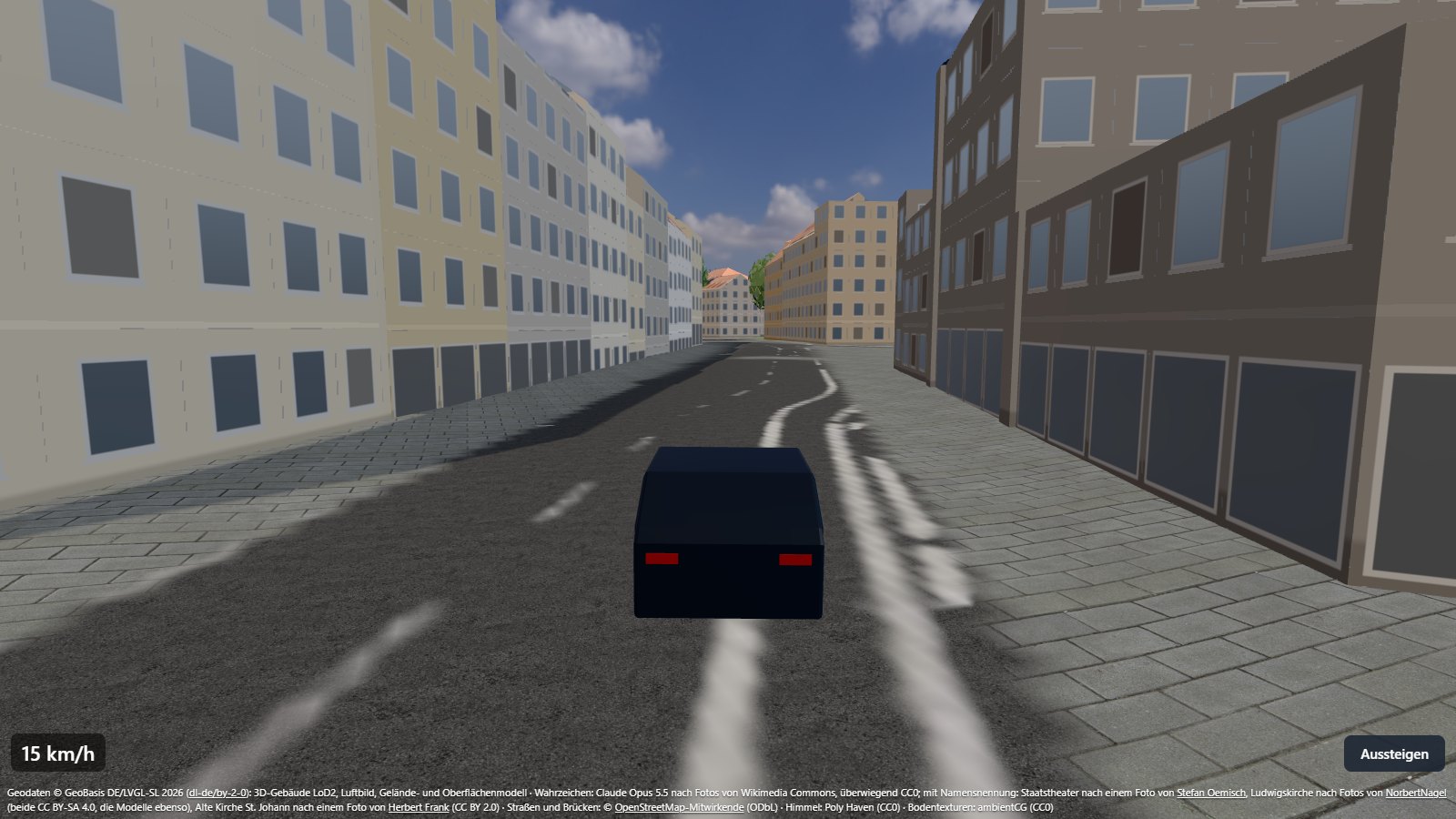 Fahrt mit dem Auto durch eine Straße in St. Johann im 3D-Modell