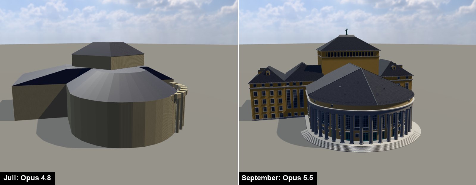 Staatstheater: links das Modell von Opus 4.8 aus dem Juli, rechts das von Opus 5.5 aus dem September